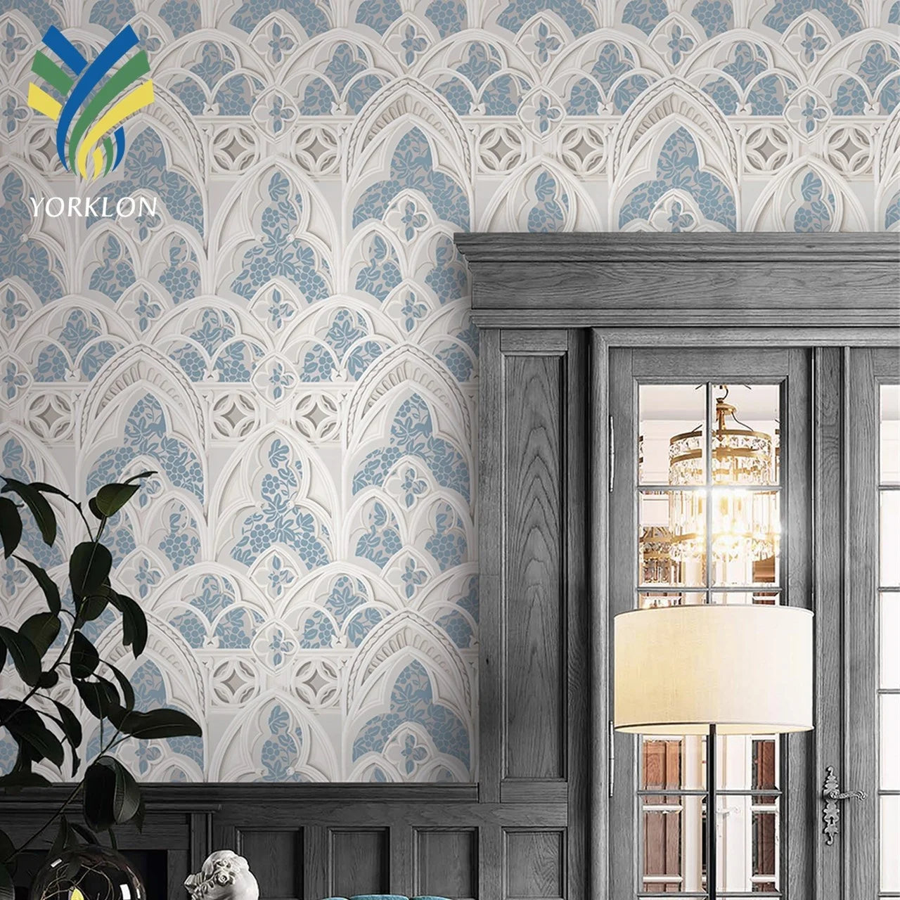 YKVE Modern Non-Woven Green Flower Wallpaper Rolls 3 Beautiful Wall Papers for Hotel Wall Decor Waterproof and Anti-Static
