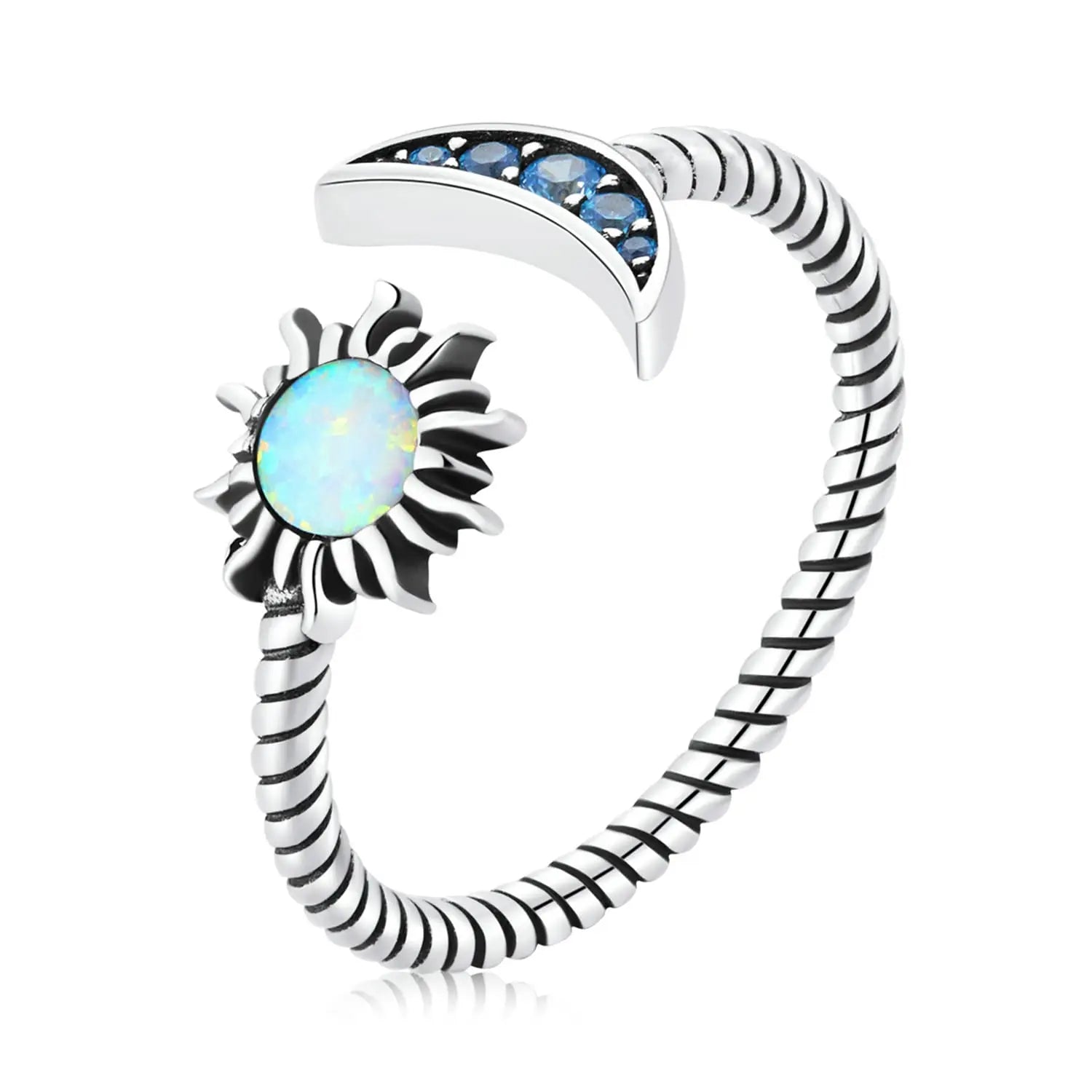 Hot Selling Dainty 925 Silver Vintage Adjustable Fine Jewelry Opal Rings