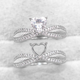 Sterling Silver 6*6/8*8mm Semi Mount Heart Shape Ring Empty Blank Claws Setting S925 Base Without Center Stone Inlay for DIY