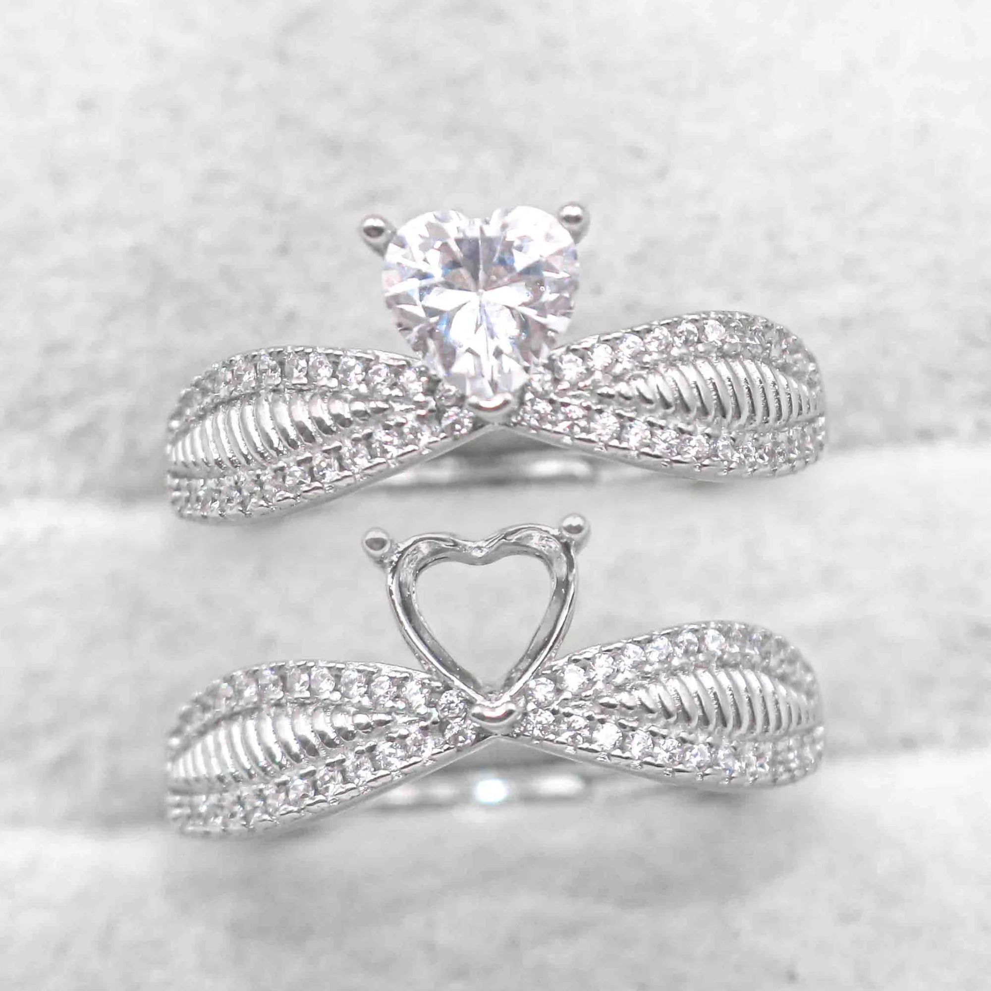 Sterling Silver 6*6/8*8mm Semi Mount Heart Shape Ring Empty Blank Claws Setting S925 Base Without Center Stone Inlay for DIY