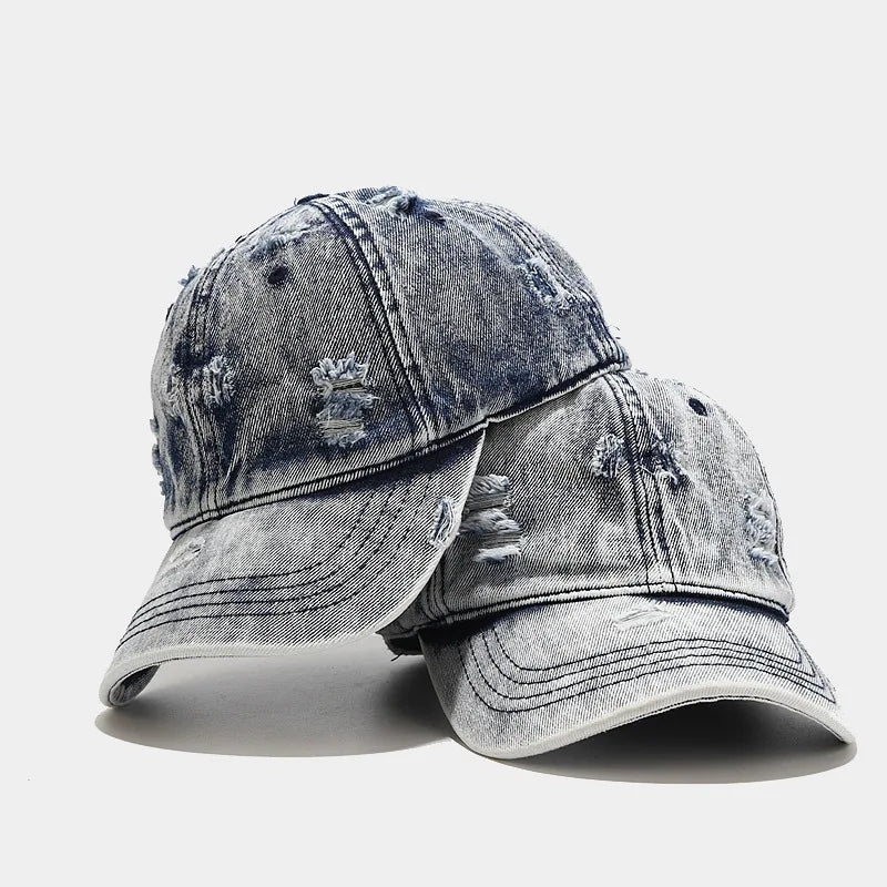 Gorras  Low MOQ Ready to Ship Custom Washed Cotton Distressed Ripped Denim Unstructured  Hat Dad Baseball Caps With Holes