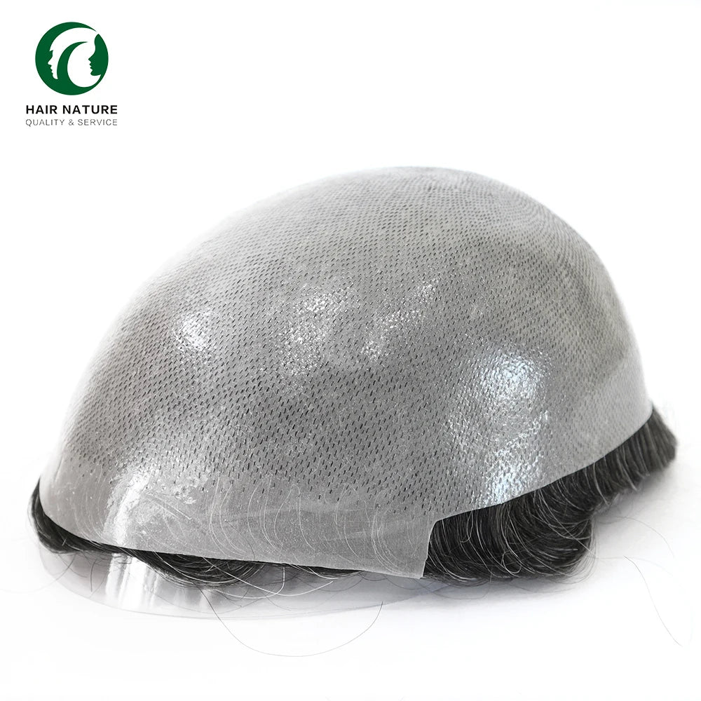 Thin Skin - Nature Hairline Thin Skin Toupee Knotted Indian Human Hair Male Wig Hair Pieces for Man