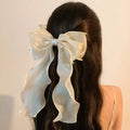 Organza Large Satin Bow Hair Pins Clips Elegant Hair Accessories Wedding Long Silk Ribbon Hair Bow Woman Barrettes