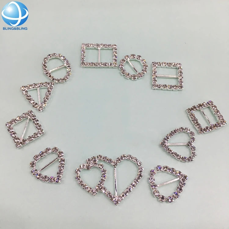 Heart Round square Oval Rhinestone Buckles for Hair DIY Jewelry Accessories Wedding Card Ribbon Decorative Buckles