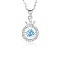 Simple Fashion Beating Heart Clavicle Chain S925 Sterling Silver Blue Zirconia Rose Gold Plated Round Crown Pendant Necklace