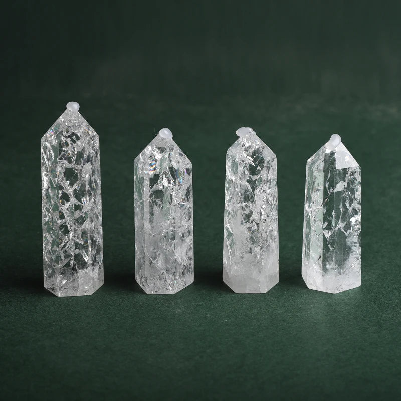 Healing Stones Crafts Gemstone Quartz Tower Polished Clear Fire and Ice Crackled Quartz Point for Fengshui