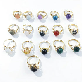 Fashion Crystal Ring Amethyst Red Agate Natural Stone Wrap Around Gemstone Open Ring