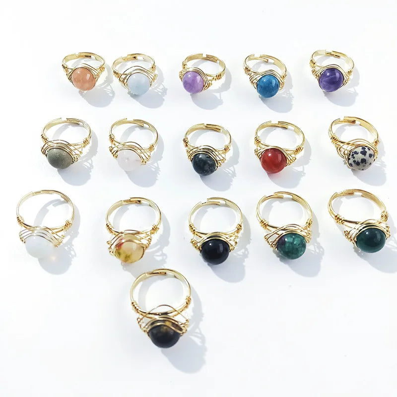 Fashion Crystal Ring Amethyst Red Agate Natural Stone Wrap Around Gemstone Open Ring
