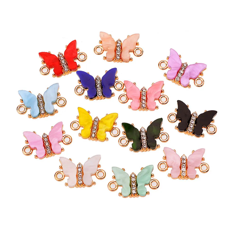 Double Hole Acrylic Alloy Butterfly Charms Connectors for Bracelets Necklace Making