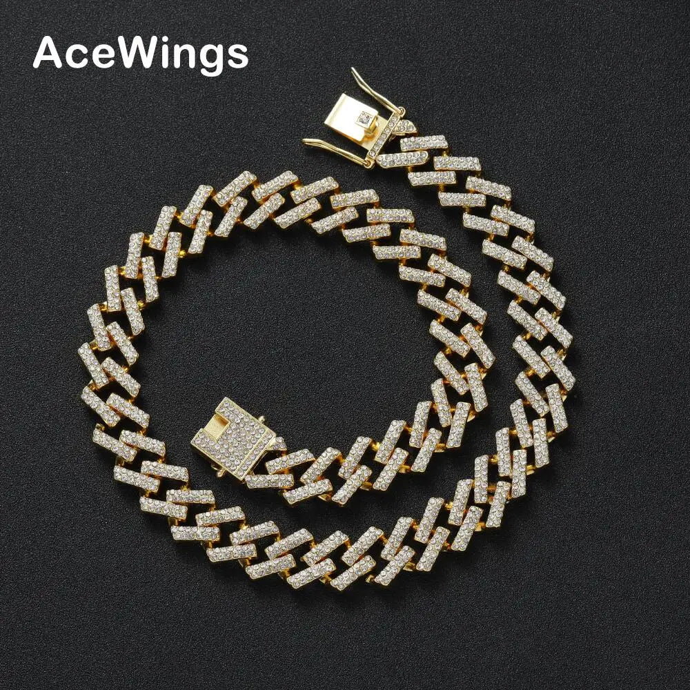 AC017   15mm Alloy Chain Hip Hop Iced Out  Chain Necklace Bling Bling Jewelry