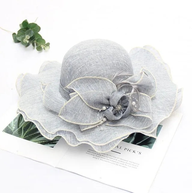 New Summer Fashion Wide Brim Floppy Floral Elegant Organza Hat Derby Church Hat