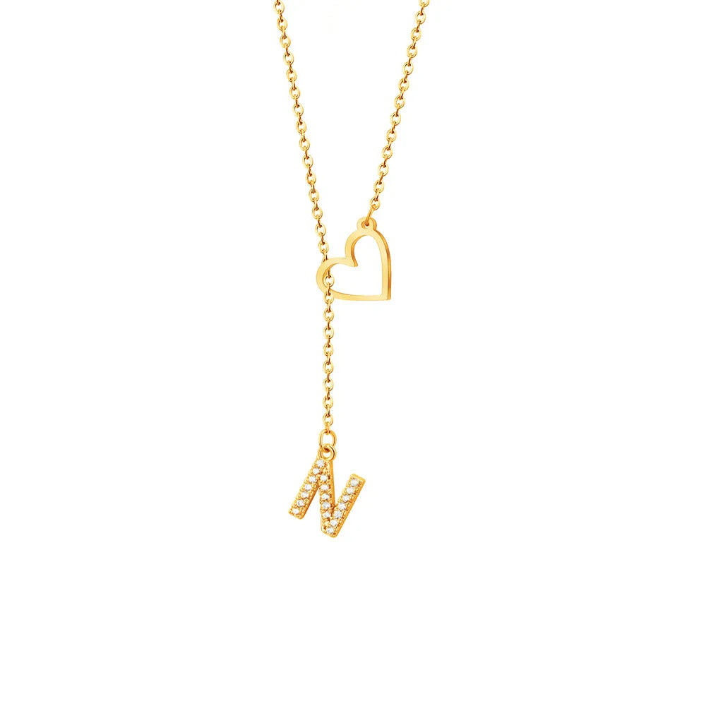 New High Fashion Stainless Steel Woman's Necklace 26 Letter Heart Ins Style Collarbone Chain Pendants & Charms