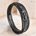 Charm Punk Multilayer Leather Braided Bracelets PVD Black Plated Anchor Magnetic Clasp Viking Leather Bracelets for Men