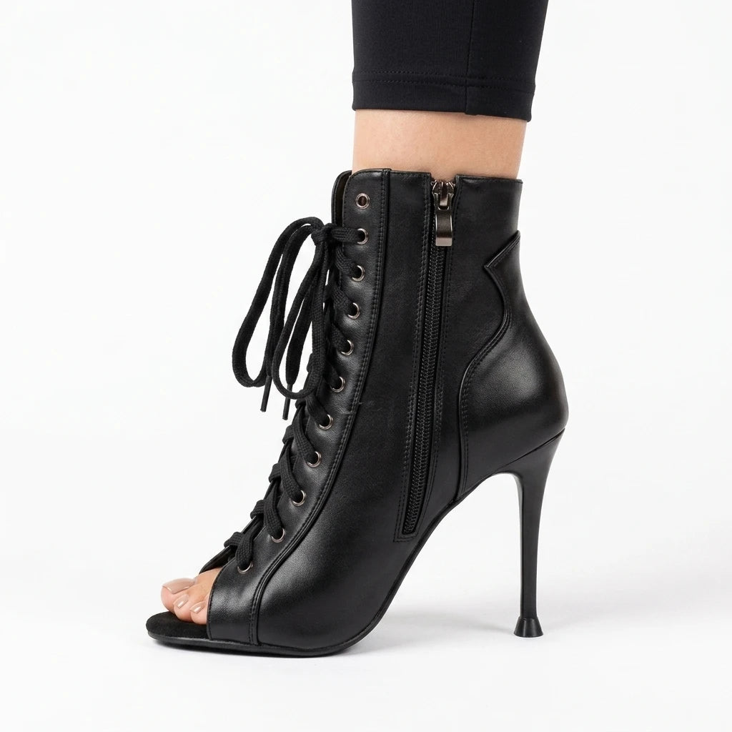 Evkoodance Heel Classic Women's 10cm Heel Dance Boots Black Chunky Latin Jazz Ballroom Tango Shoes Made Leather Model 250603