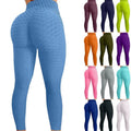 Ladies Summer High Waist Solid Peach Butt Slim Skinny Stretch Elastic Waist Ankle-Length Quick Dry Yoga Pants