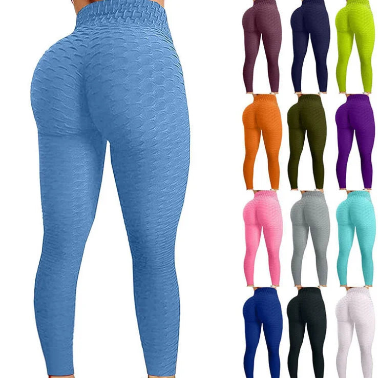 Ladies Summer High Waist Solid Peach Butt Slim Skinny Stretch Elastic Waist Ankle-Length Quick Dry Yoga Pants