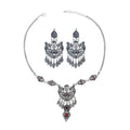 Fashion Bohemian Colored Gems Set Hollow Tassel Necklace Earrings Set Fashion Atmosphere Inlaid Ethnic Jewelry