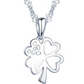 Vintage S925 Sterling Silver Pendant Necklace for Women Hollowed Out Four-leaf Clover Heart Engraved Love for Weddings Parties