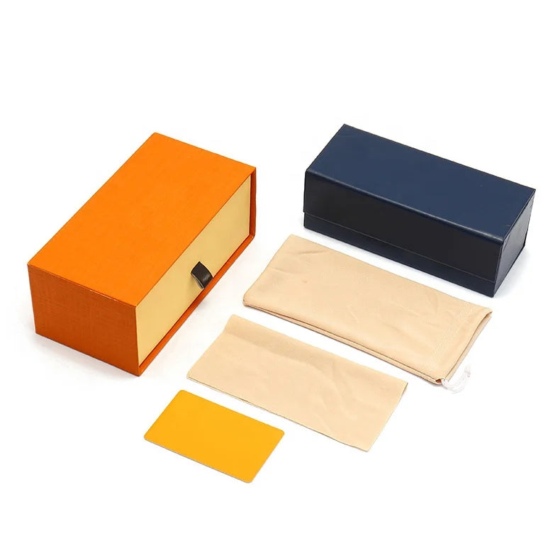 Luxury Packaging Orange Black White Pu Leather Fancy Glasses Cases Custom Eyeglass case Sunglasses case and Box