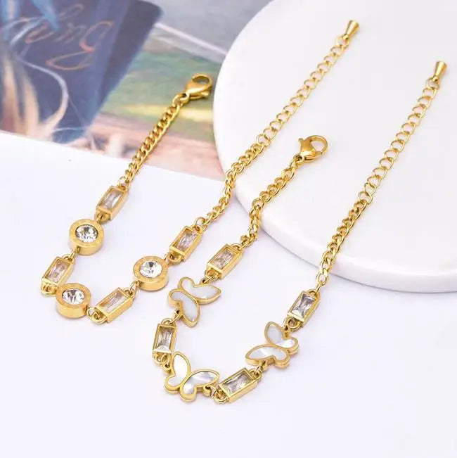 Waterproof Zircon Bracelet 18k Gold Plated Stainless Steel Titanium Steel Roman Bracelet Tarnish Free Jewelry Women Bracelet