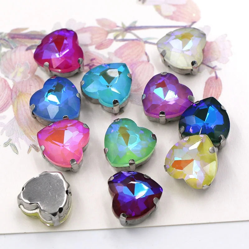 Jelly Candy AB Color Heart Shape Sewing Crystal Loose Glass Rhinestones With Claws