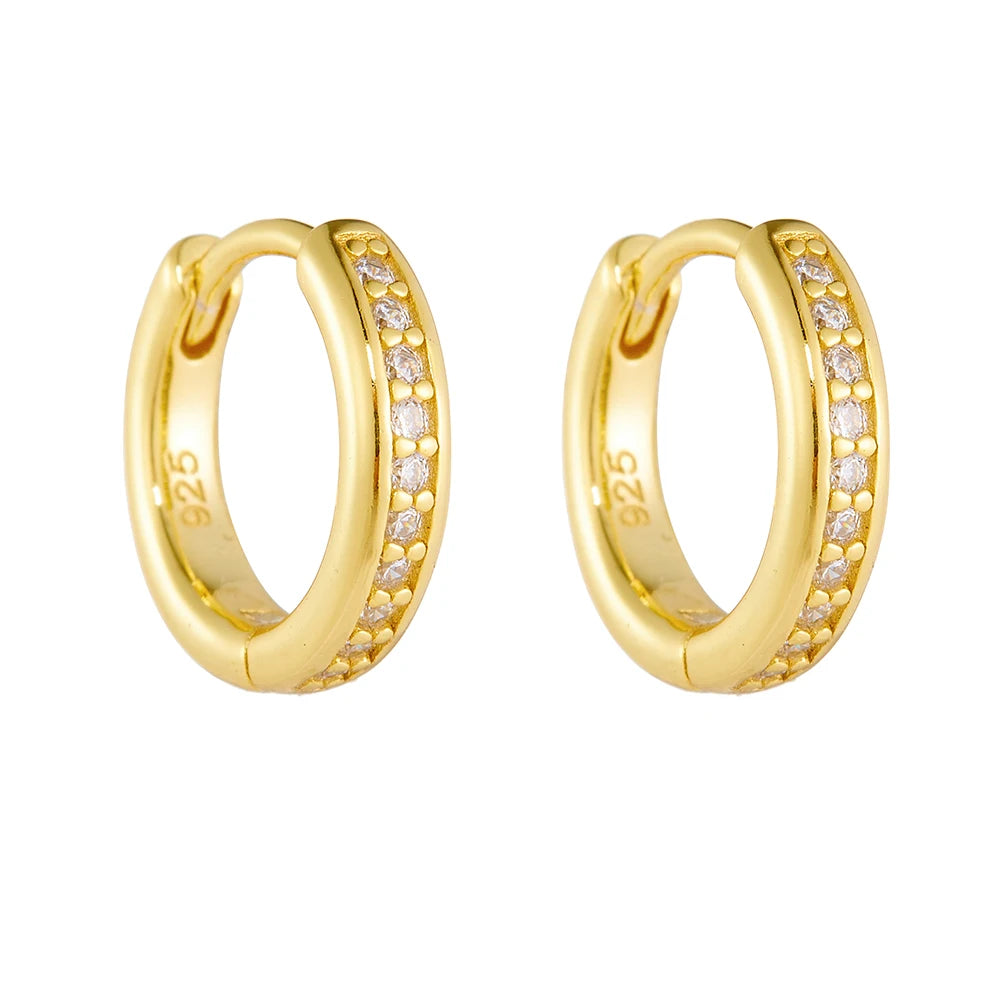 Fashion High Polish 925 Sterling Silver Gold Plated Fine Classic Cz Huggie Hoops Earring