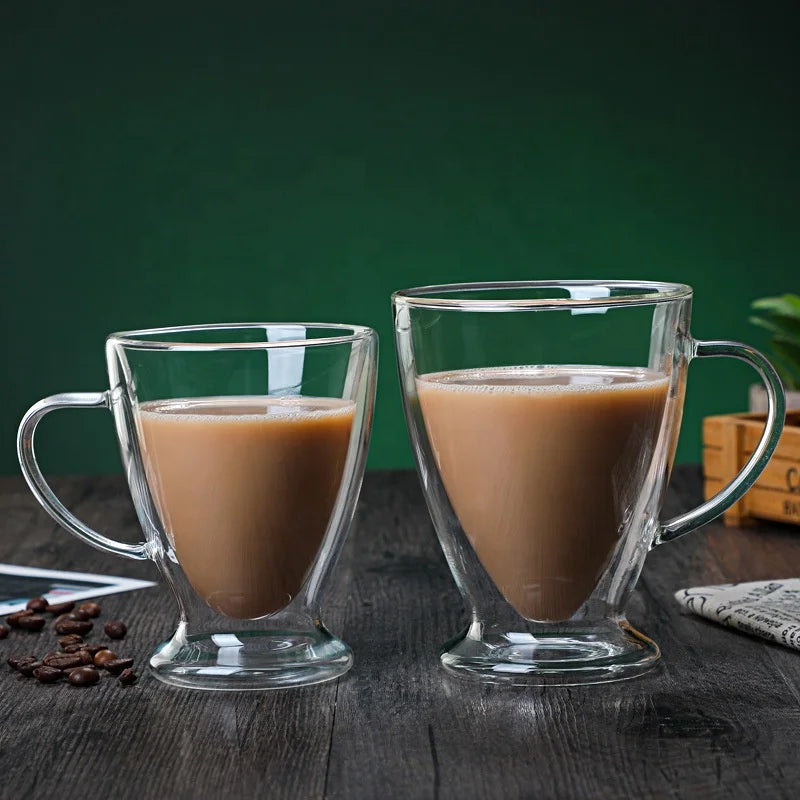 Koi Wholesale clear High Borosilicate Glass Milk Coffee Juice Water Breakfast Double Wall Tumbler with Handle