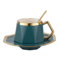 Madou New Ceramic Coffee Mug Set Diamond Shaped Gold Frame Irregular Afternoon Tea Cup with Spoon and Cup Holder Water Usage