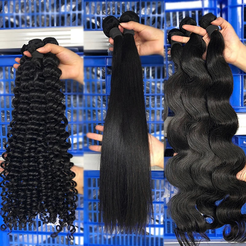Raw Indian Remy Hair Bundles Double Drawn Cuticle Aligned Loose Deep Wave Silky Straight Wave Machine Double Weft Hair