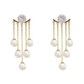 Vintage Gold Plated Pearl Pearl Drop Earrings Bling Crystal Tassel Rhinestone Pearl Earrings for Women Girl