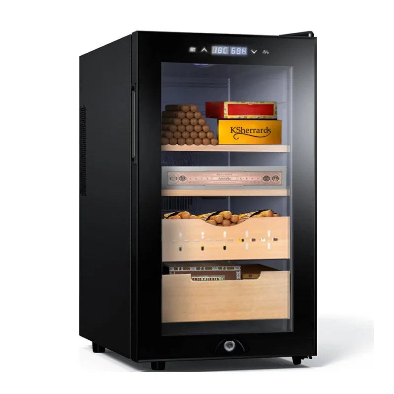 Luxury Material Mini Capacity Dual Cigar Area  Stainless Steel Cigar Cabinet Humidor Storage for Cigar Collection
