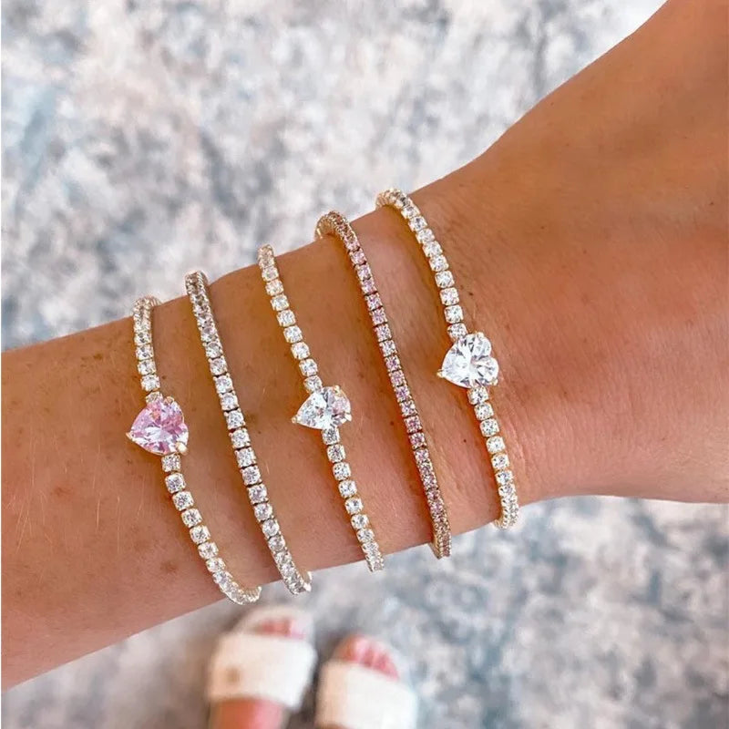 Comlor ODM Flash Zircon Claw Chain Diamonds Jewelry Waterdrop Crystal Baguette Bracelet Zircon Tennis Bracelet Cz Bracelets