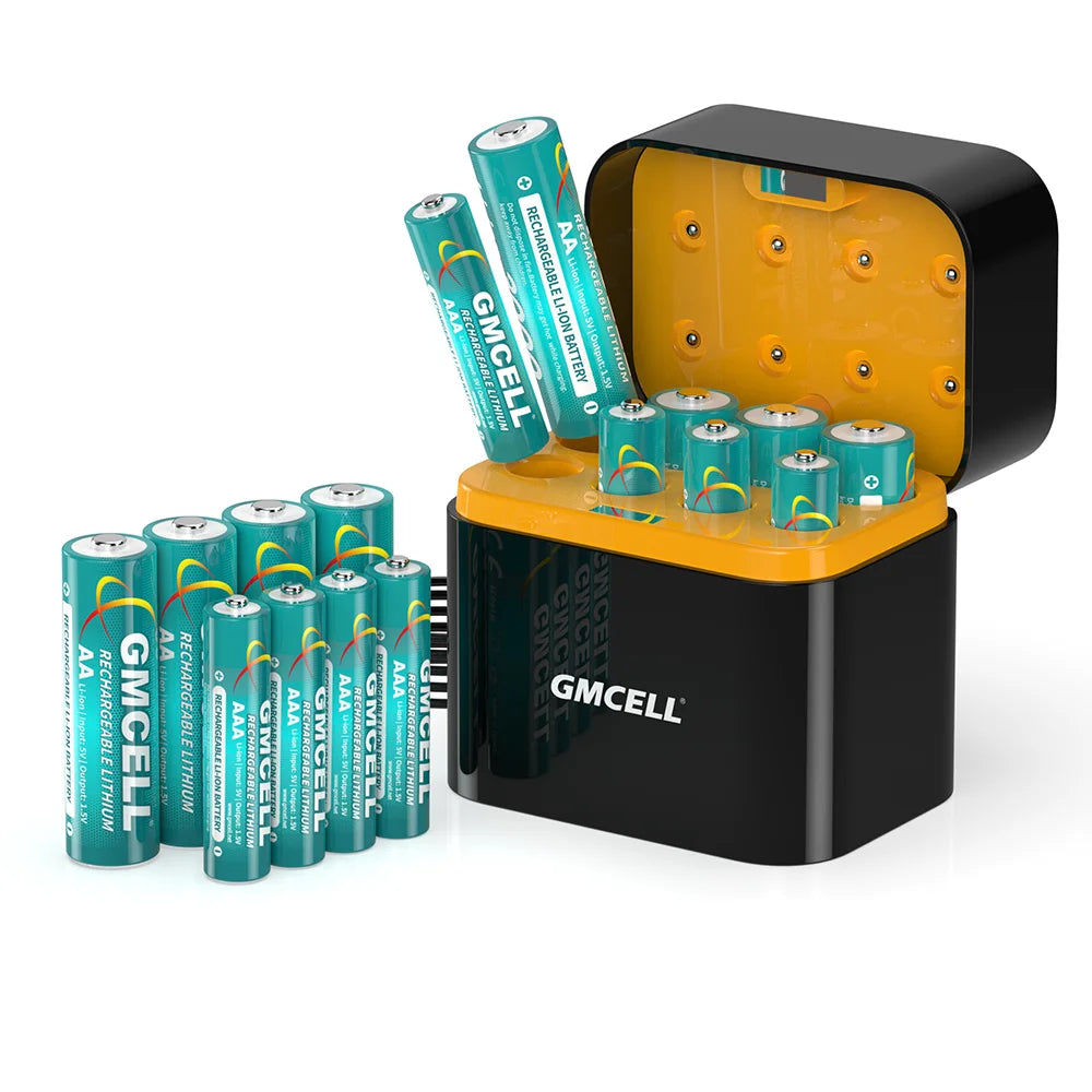 Lithium AA Batteries High Performance 3000mWh 1.5volta GMCELL Li-Ion AA Batteries Rechargeable 1.5V Battery With Smart Charger