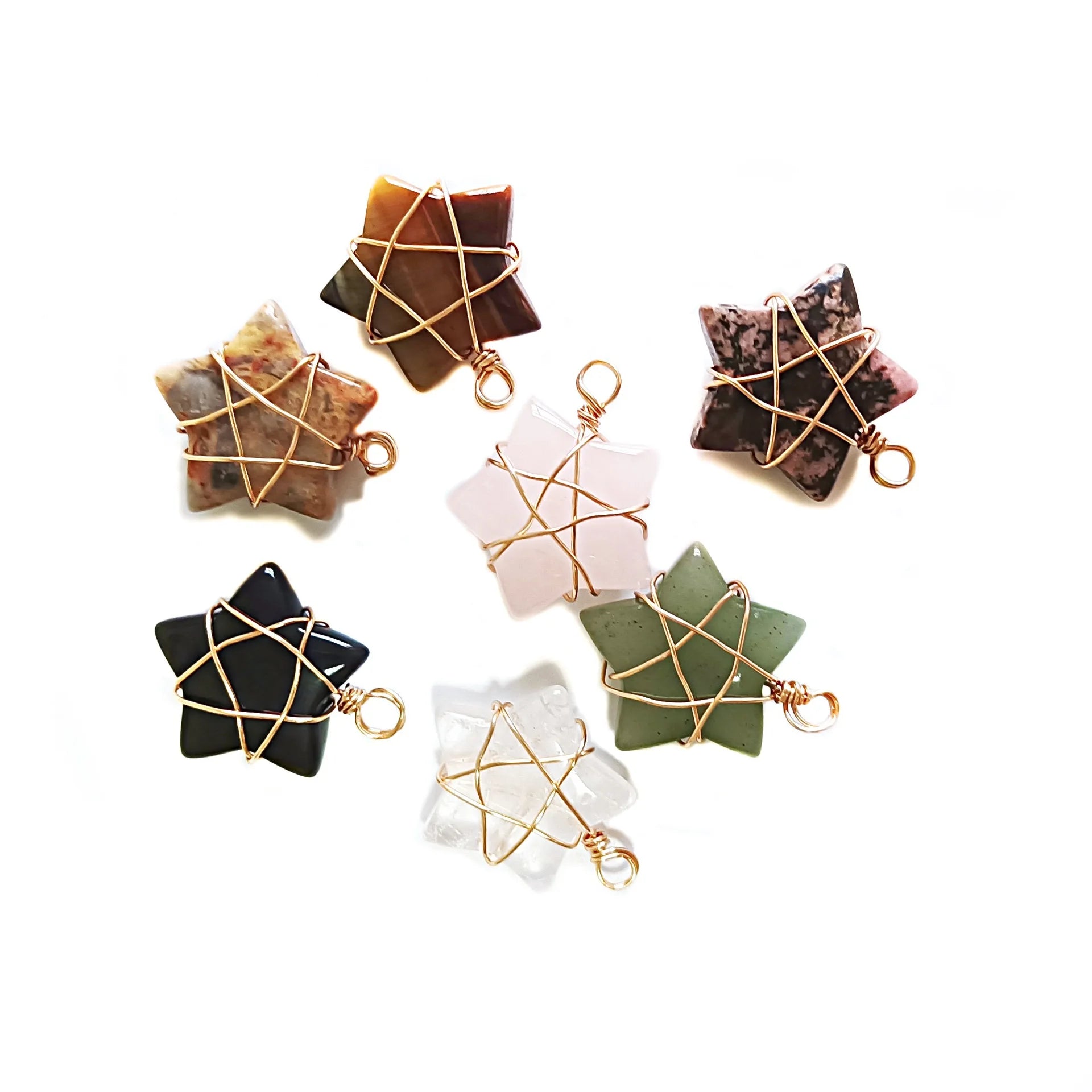Special Wired Natural Gemstone Crystal Stone Five Pointed Star Shaped Bead Manufacturers Pendant for Necklace Jewelry