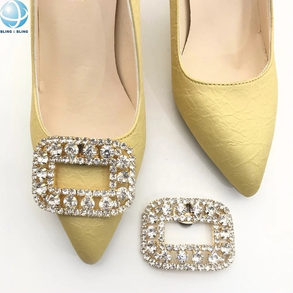 High Quality Rhinestone Square Shoe Clips Removable Clip on Shoes Decoration for Lady High Heels Wedding Bridal Shoe Accessories
