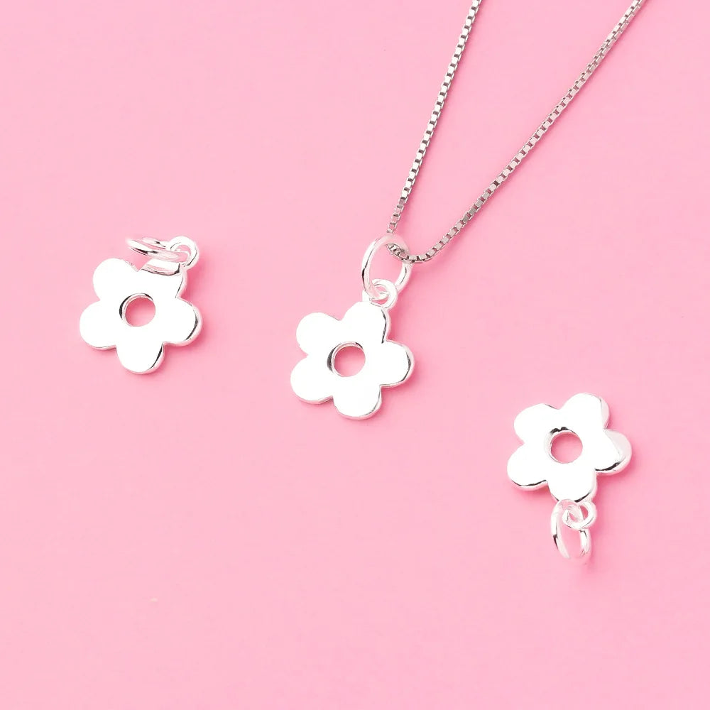Wholesale Fashion 925 Sterling Silver Polished Thin Flower Charm Pendants for Jewelry Making Accessories