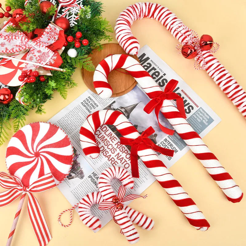 Hatty Elegant Christmas Decorations Red White Foam Cloth Crutch Candy Cuttings Christmas Tree Lollipop Pendant Net for Shooting MegaBDM