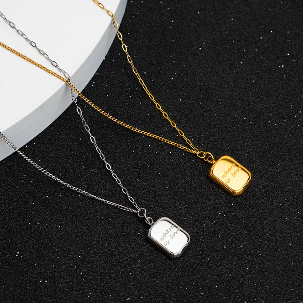 Fashion Stainless Steel Pvd 18k Gold Plated Chain Plain Engraving square Pendant Choker Necklace  Women Necklaces Jewelry
