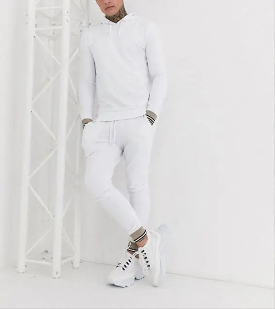 White Tracksuit Set for Men training Jogging Wear Two Piece Set Hoodiesfleece Jogger Tracksuit Sweatsuit Set Wholesale