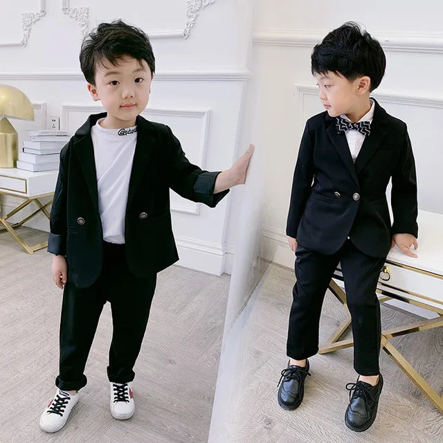 90-140cm Height New Spring Boys Clothing Set for Wedding Birthday Blazer+pant Handsome Boys Clothes Sets 2pcs