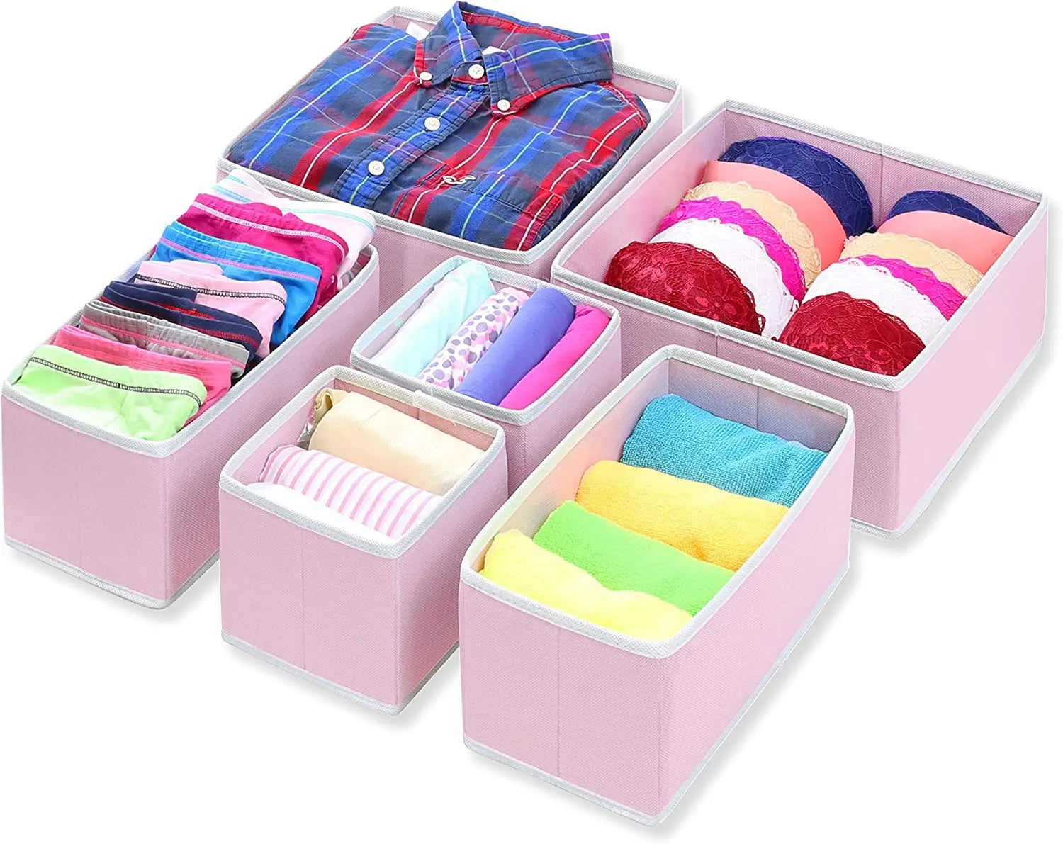 Set 6 Fabric Foldable Closet Dresser Drawer Divider Organizer Basket Bins for Kitchen Wardrobe Food Storage Houseware Organizers