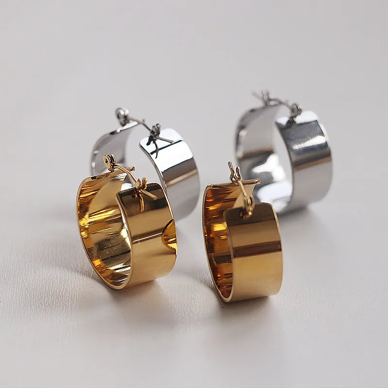 25mm Diameter Stainless Steel Wide Hoop Earrings 18K Gold Plated Circle Earrings Women Plain Trendy Hip Hop Non Tarnish Jewelry