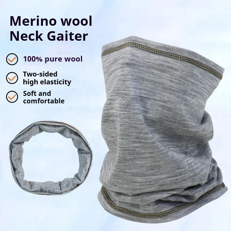 Premium Quality Factory Merino Wool Seamless Magic Neck Gaiter Winter Warm Super Soft Solid Color Versatile Bandana Men UPF 50+