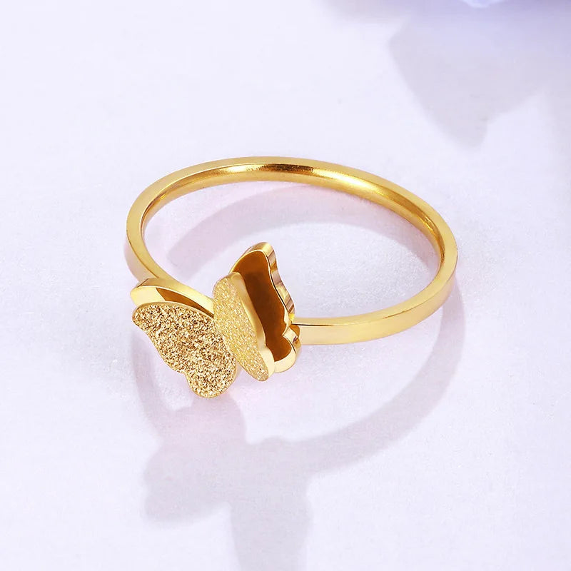 Korean Style Simple Stainless Steel Jewelry Double Layer Frosted Titanium Steel Fashion Romantic Ring
