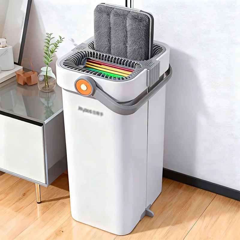 Microfiber Flat Floor Mop with Bucket Set. Square Bucket Body Stainless Steel Handle Household Cleaning System