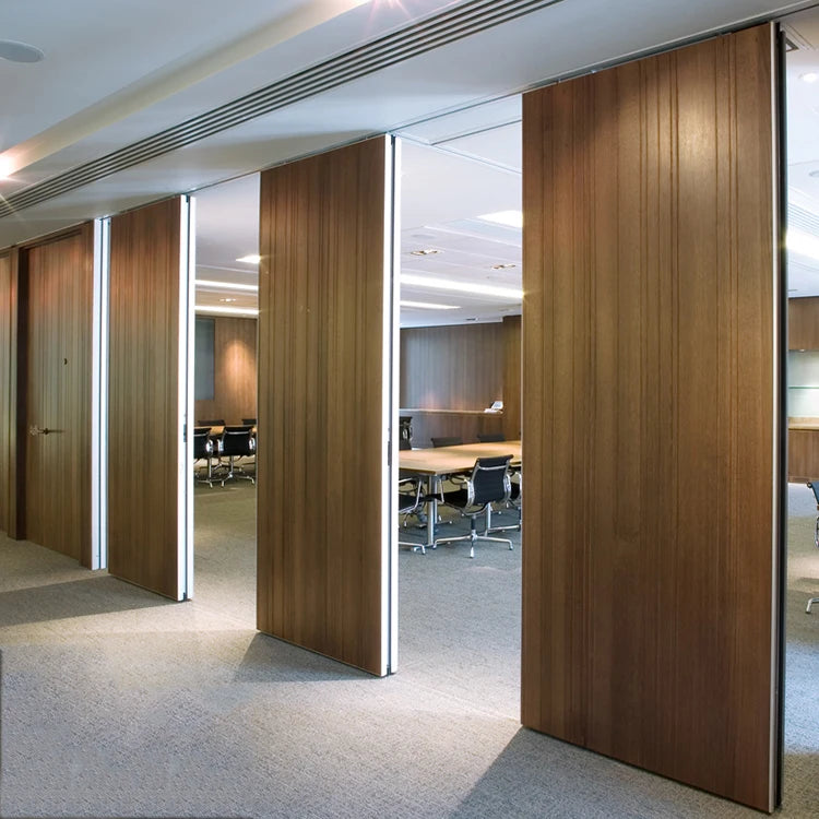 Aluminum Profile Modern Foldable Wooden Sliding Partition Wall Soundproof Kitchen School Warehouse Gym Dining Bathroom Outdoor