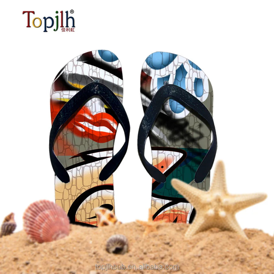 Topjlh Heat Transfer Sublimation Blank Flip Flops Beach Personalized Design Multiple Colorful Shoelaces for Daily Life