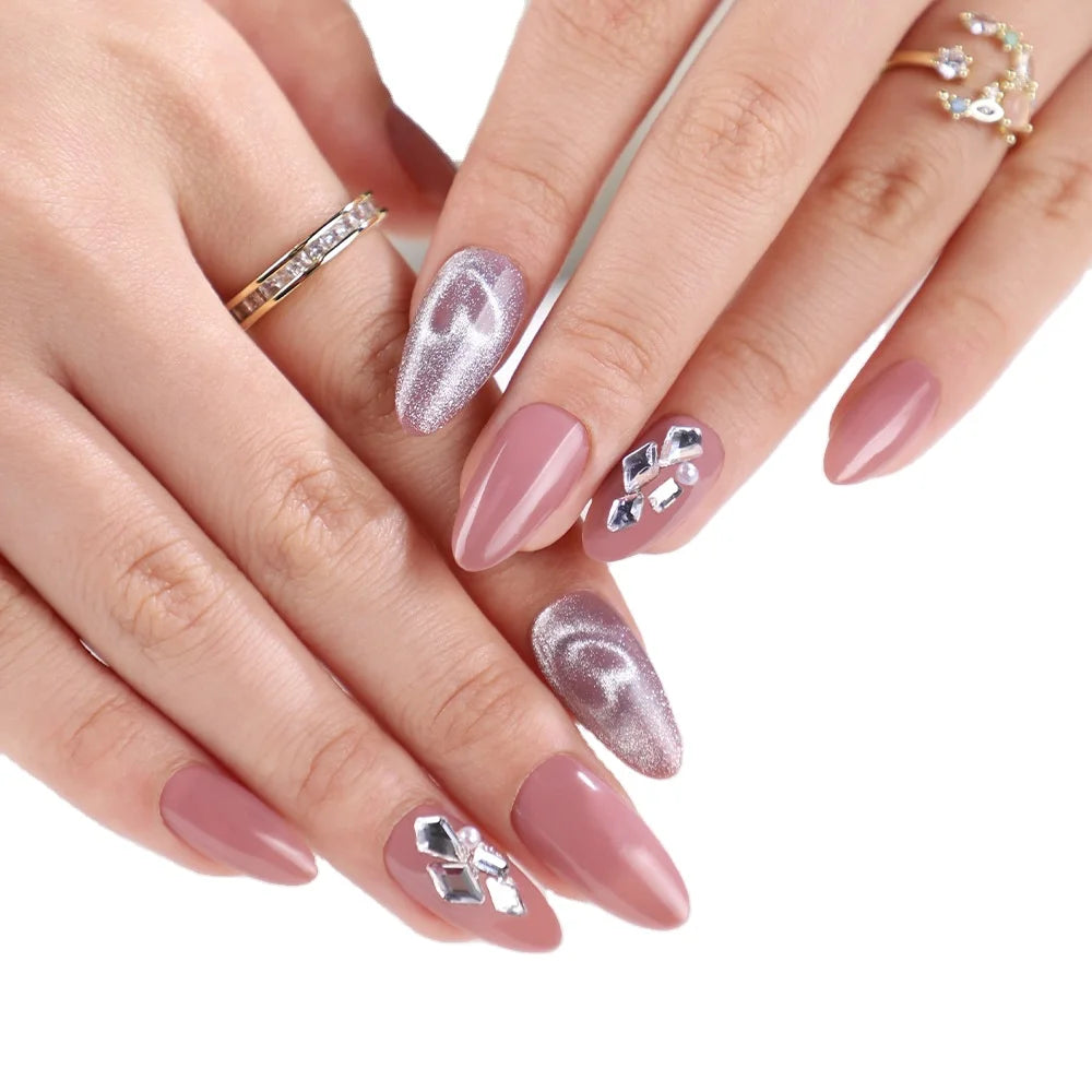 Wholesale Medium Short Almond Glue Stick Press on Nails Private Label False Nails Full Cover Short Artificial Nail Art Tips