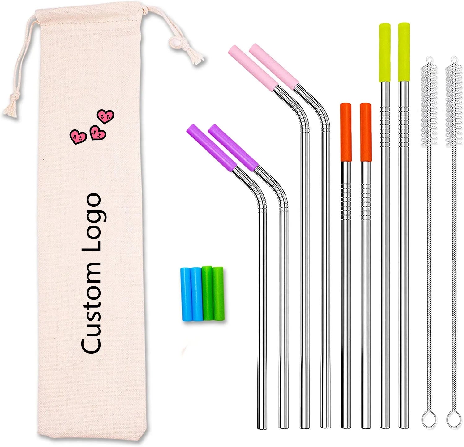Metal Drinking Straw Reusable Straws Stainless Steel Cleaning Brush Set Pouch Custom Gold Food Grade Eco Friendly Logo Wholesale
