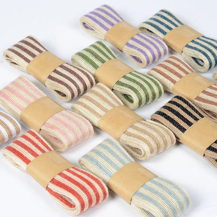 Natural Jute Hessian Burlap Ribbon Roll Rustic Wedding Stripe Colors Jute Hemp Rope for Craft Project Gift Wrapping